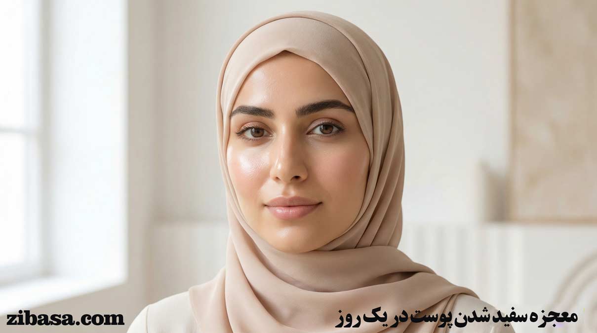 یک زن محجبه زیبا ایرانی با پوستی شفاف، روشن و درخشان، نمادی از معجزه سفید شدن پوست در یک روز (نه سفید شدن مصنوعی)
