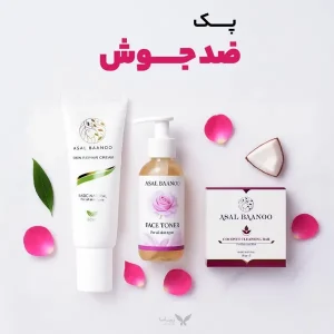 پک ضد جوش عسل بانو حاوی پن نارگیل، تونر و کرم ترمیم کننده عسل بانو